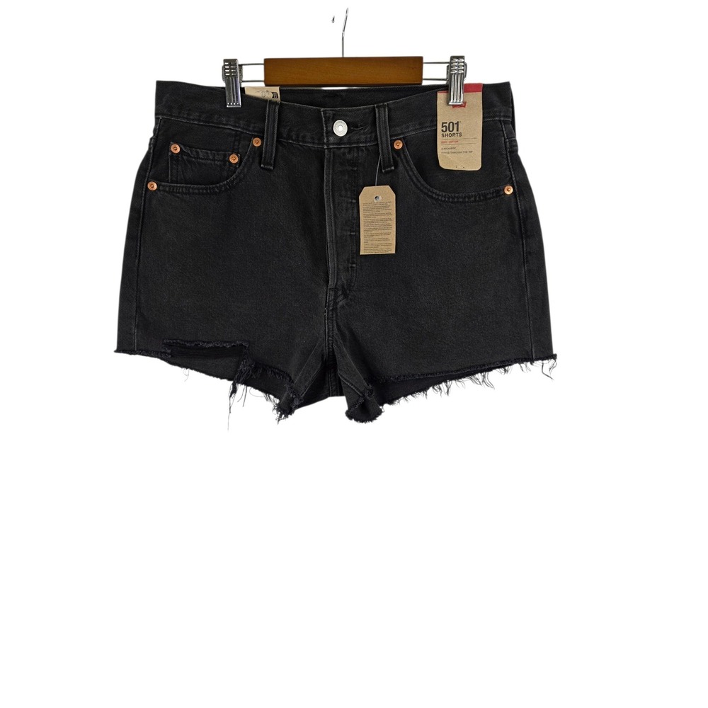 Levis 501 Original Shorts Womens 29 Black Cotton Denim High Rise Cutoff New